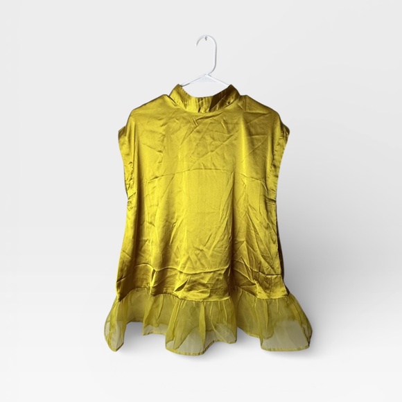 Maeve Cap-Sleeve Ruffle-Hem Shine Swing Blouse Size Medium (G) - Picture 1 of 6